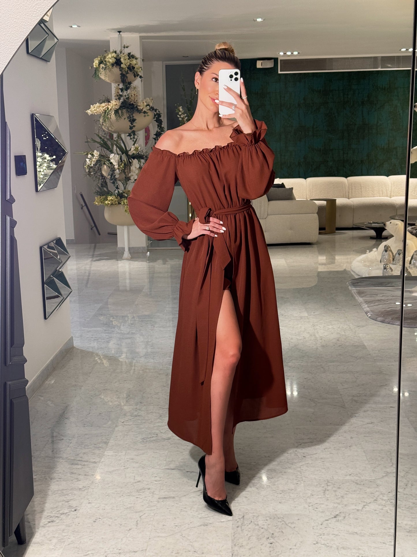 Vestido marrón, terracota y negro hyfve talla S.
