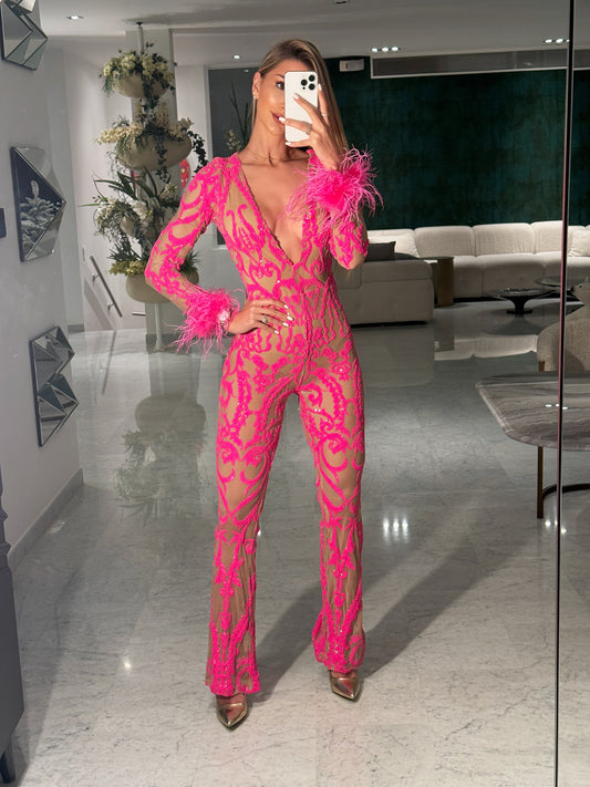 Jumpsuit fucsia con transparencia cb talla S