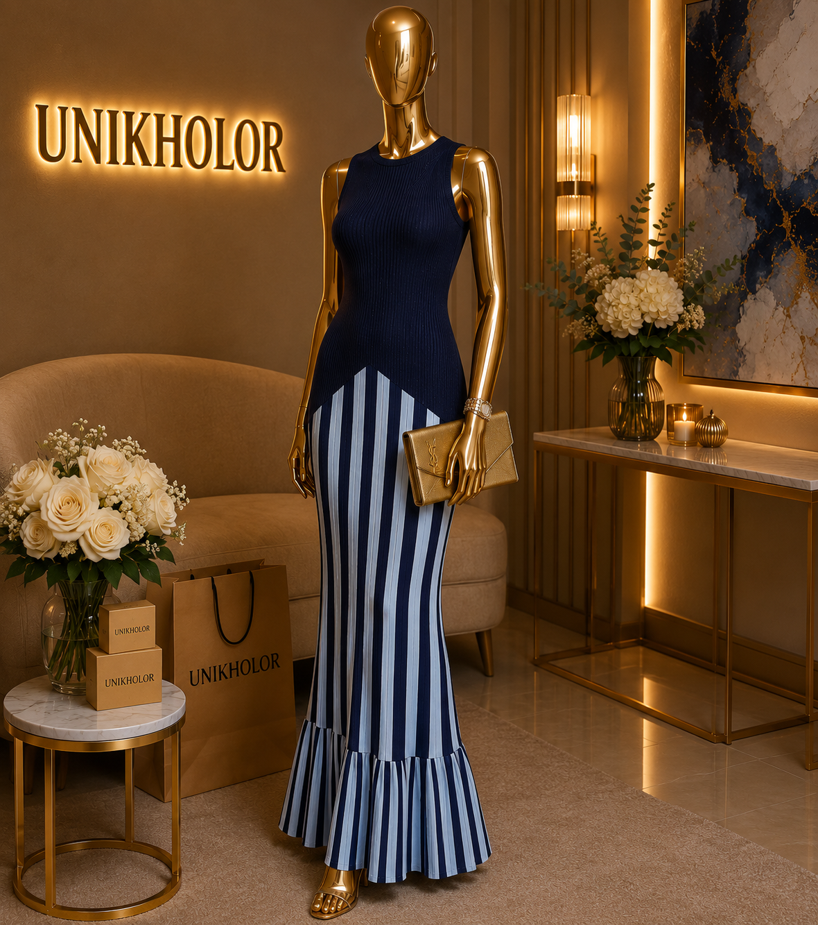 Vestido azul con rayas rivir