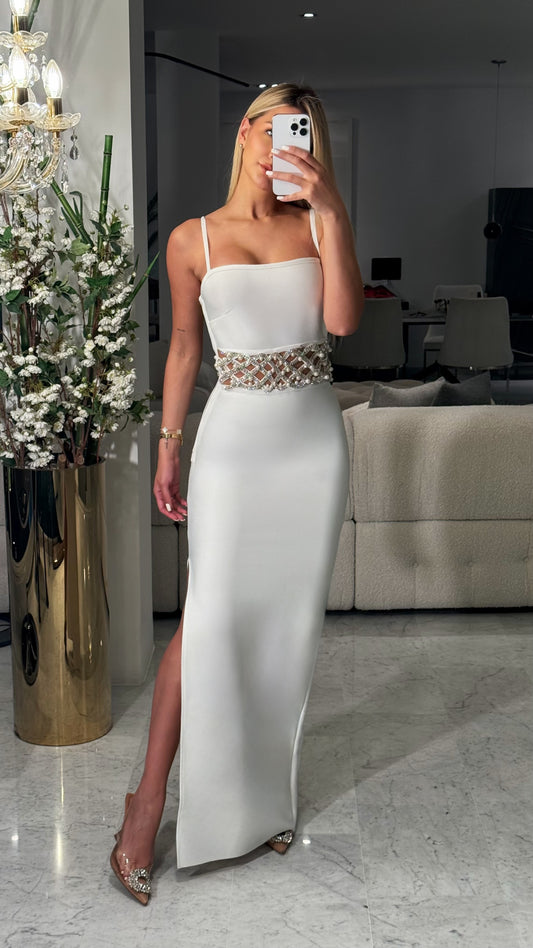 Vestidos bandage blanco con perlas y brillos cb 1S