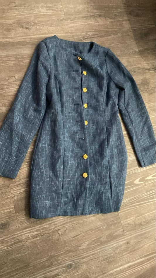 Vestido azul con botones dorado cb