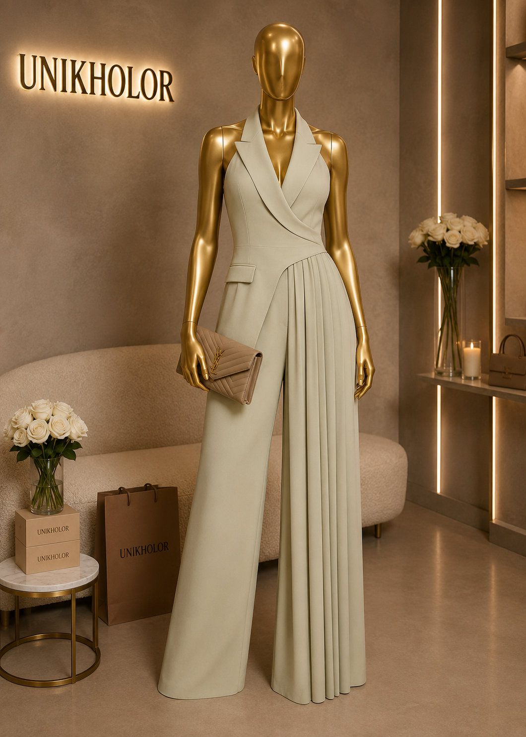 Jumpsuit verde una pierna plisada cb