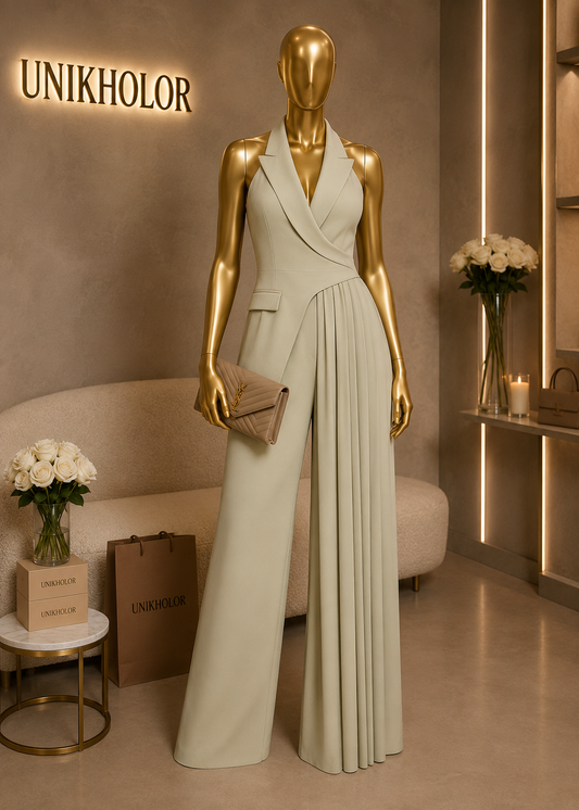 Jumpsuit verde una pierna plisada cb