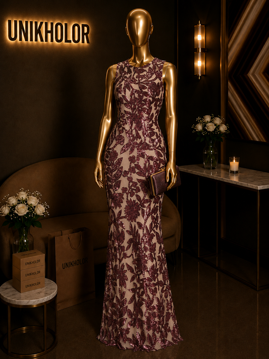 Vestido de lentejuelas vinotinto cb