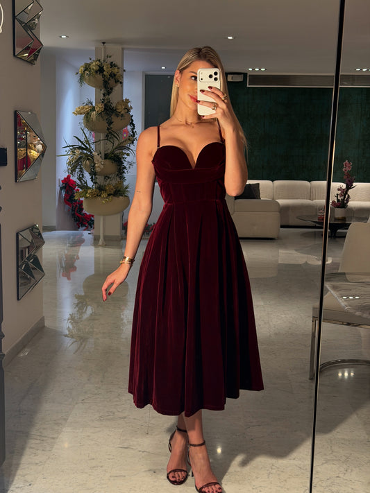 Vestido princesa vinotinto terciopelo