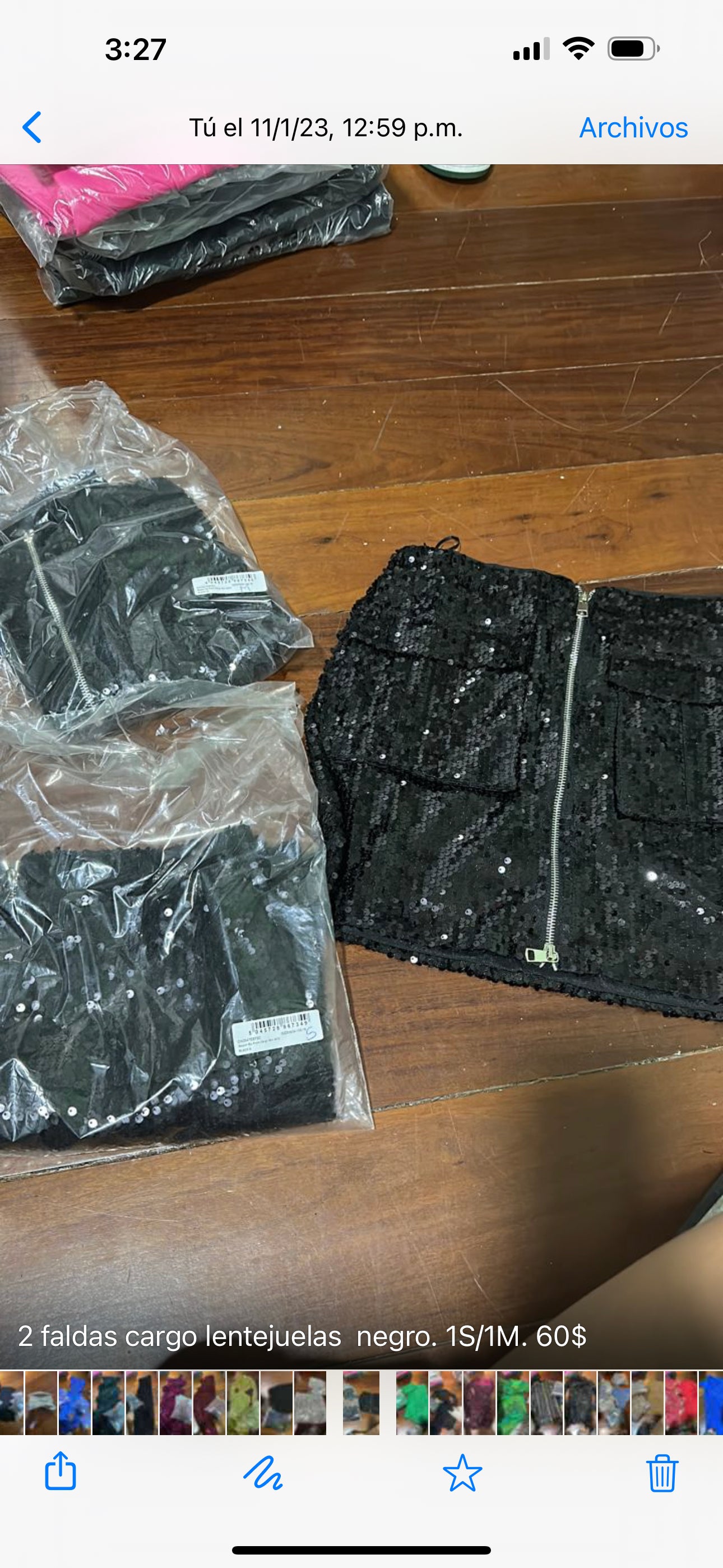 Falda cargo lentejuelas negra