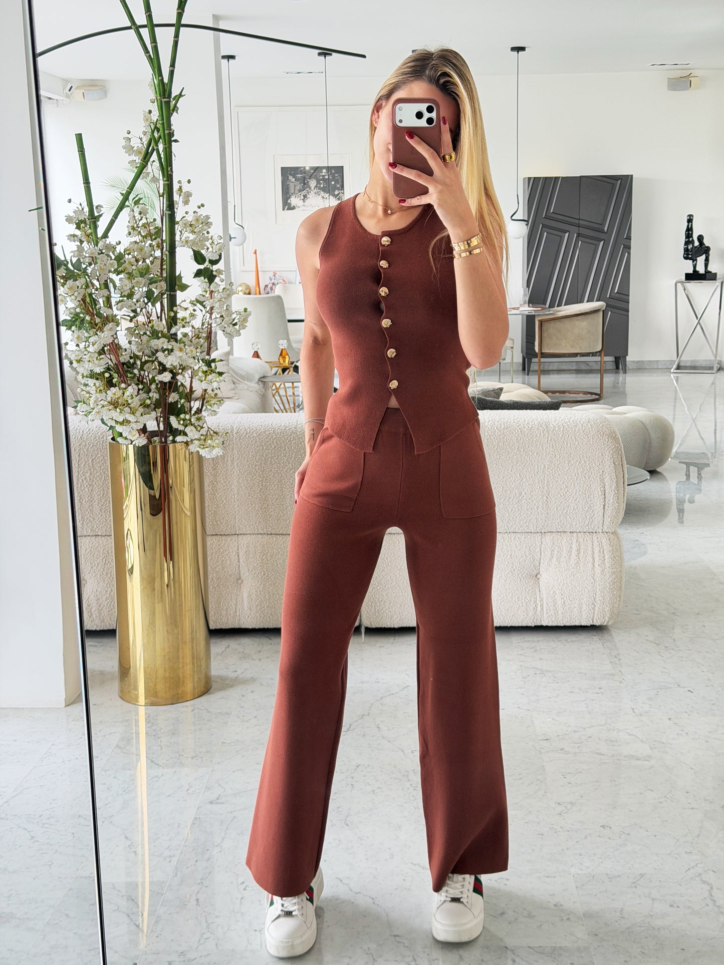 Set marron de Vest y pant LC