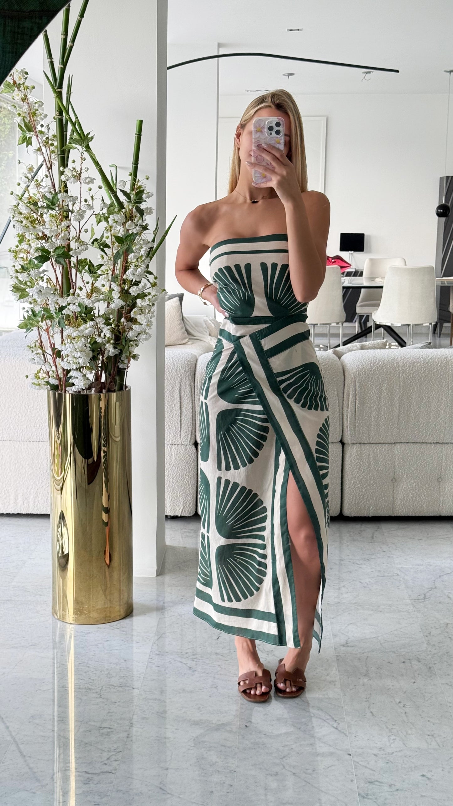 Vestido verde con beige luxxel