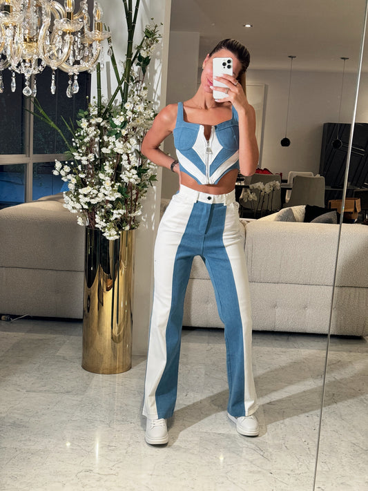 Set azul con blanco