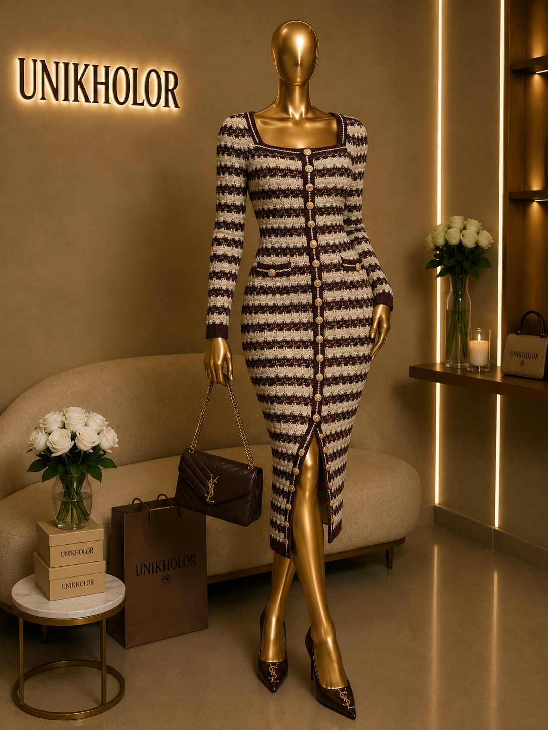 Vestido tela sweater marrón cb