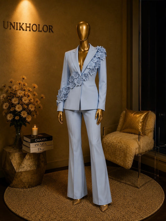 Set azul de blazer con flores cb