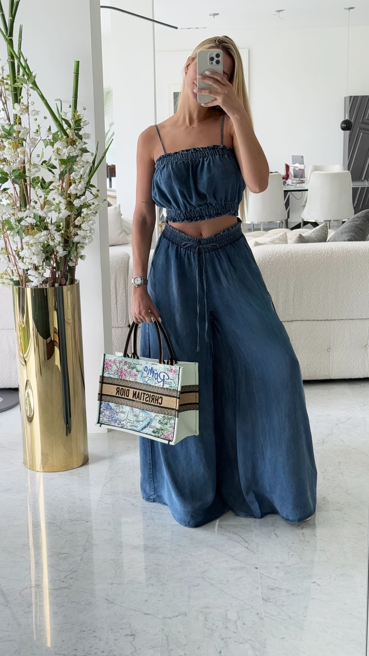 Set de pant ancho y top the sang azul