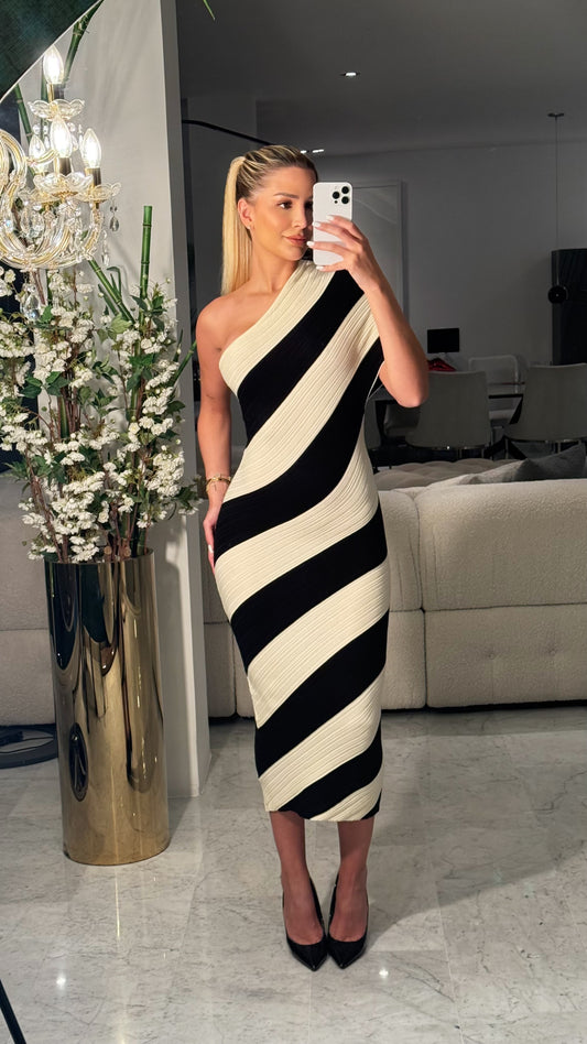 Vestido beige con rayas negras cb