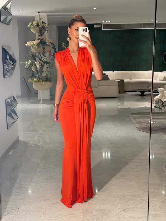 Maxi vestido stretch cameo naranja