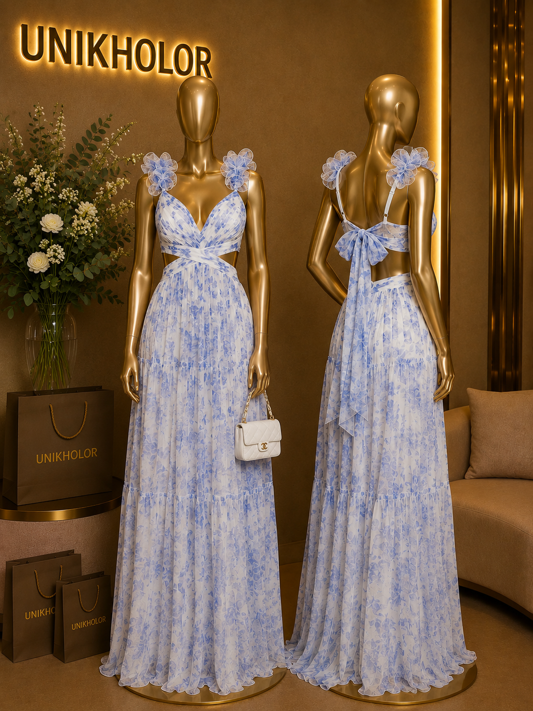 Vestido de tul con flores azul cb