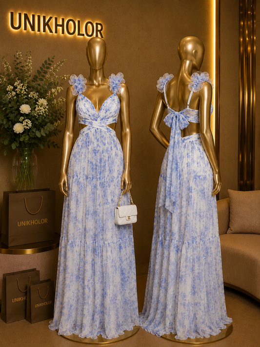 Vestido de tul con flores azul cb