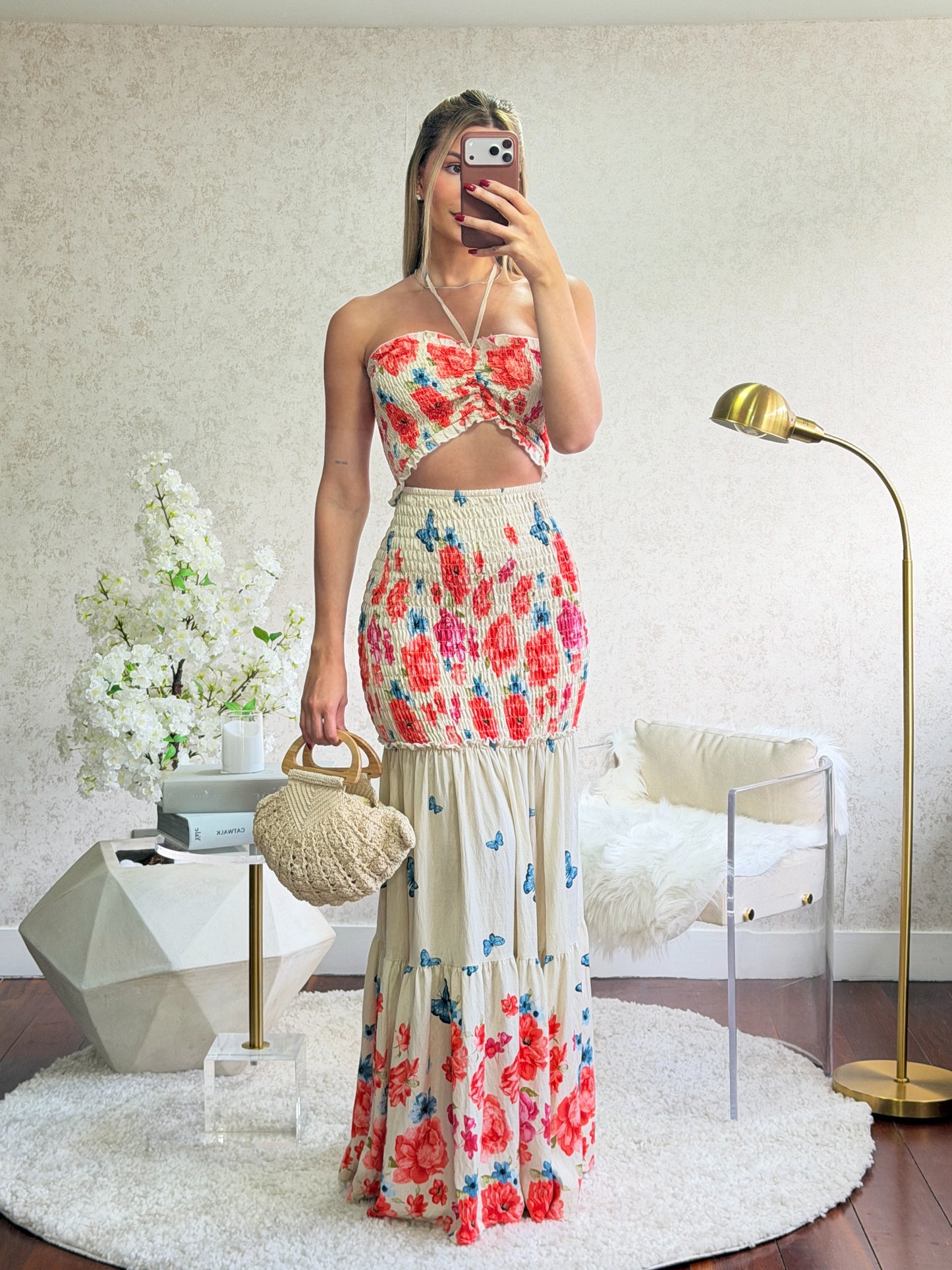 Vestido chicme verde y floreado chic me