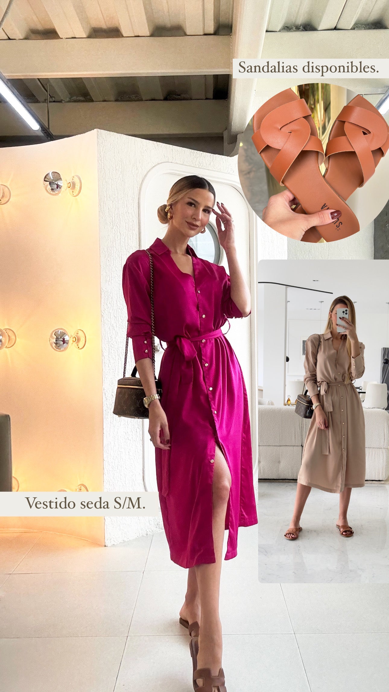 Vestido seda fucsia y nude talla S/M
