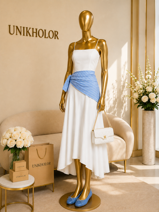Vestido blanco con pañoleta lalavon