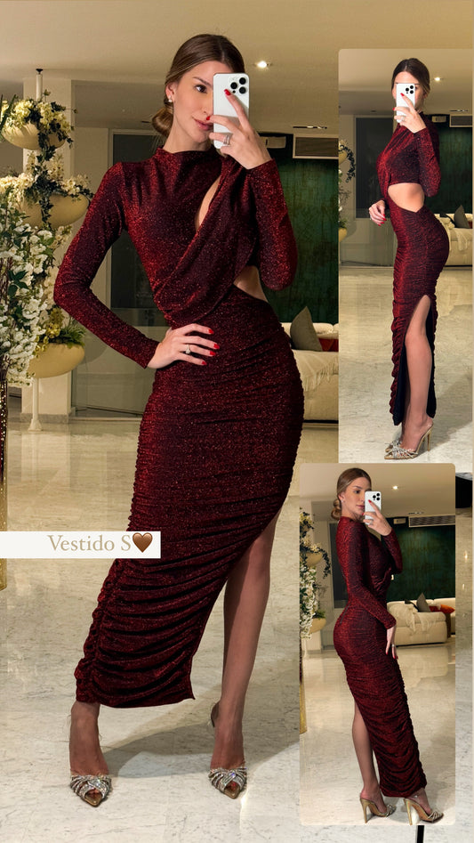 Maxi vestido vino brillante