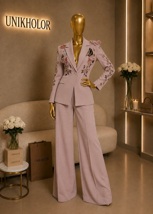 Set de blazer y pantalón rosado cb