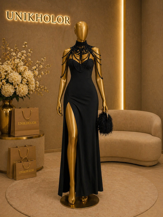 Vestido negro con collar 1S cb