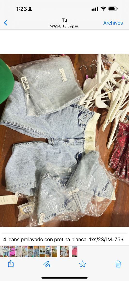 jeans prelavado con pretina blanca