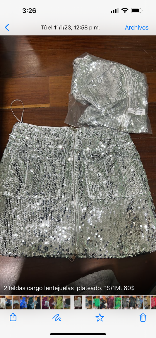 Falda cargo lentejuelas plateada