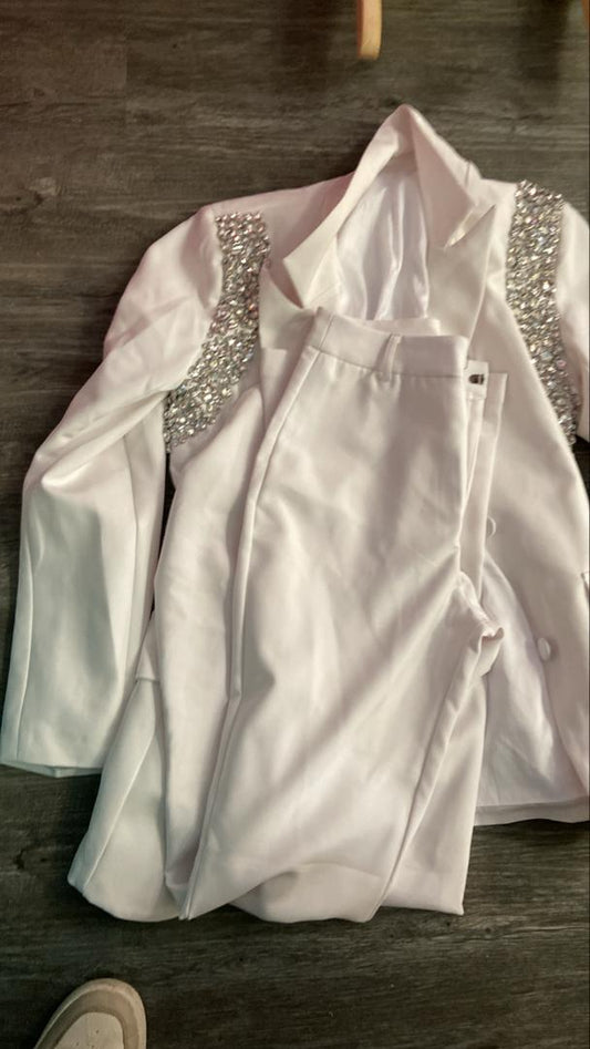 Set blanco blazer y pant con brillos cb