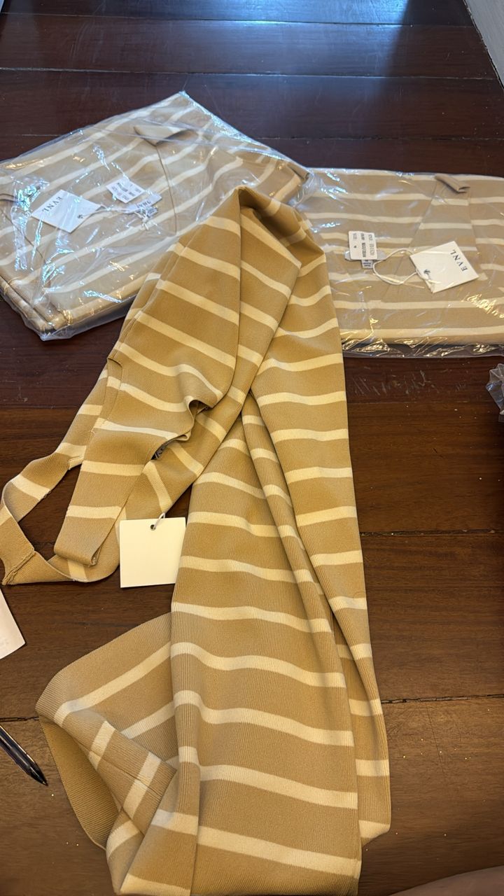 Vestido beige rayas evnl