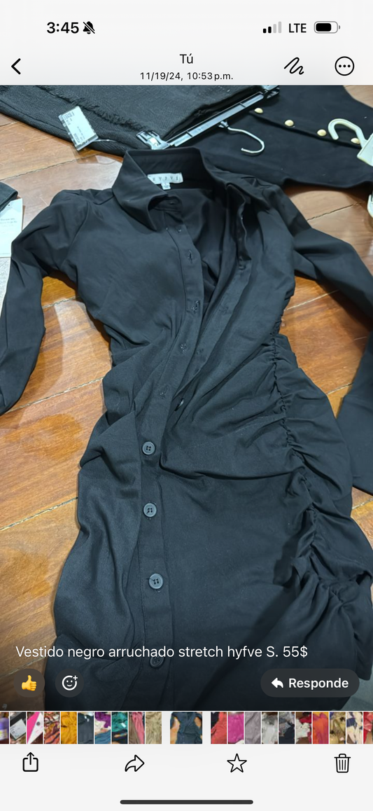 Vestido negro arruchado stretch hyfve S