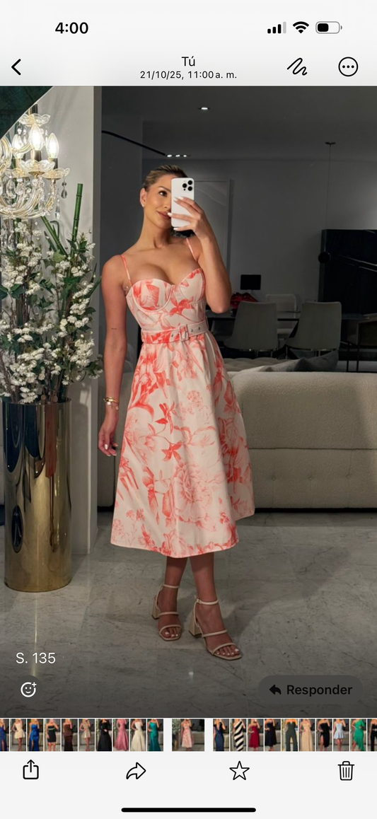 Vestido rosa con blanco cinturón cb