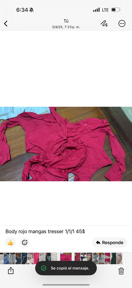 Body rojo mangas tresser