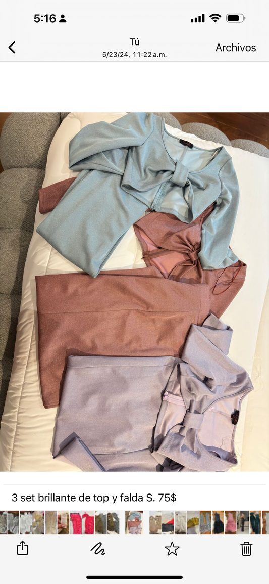 set brillante de top y falda