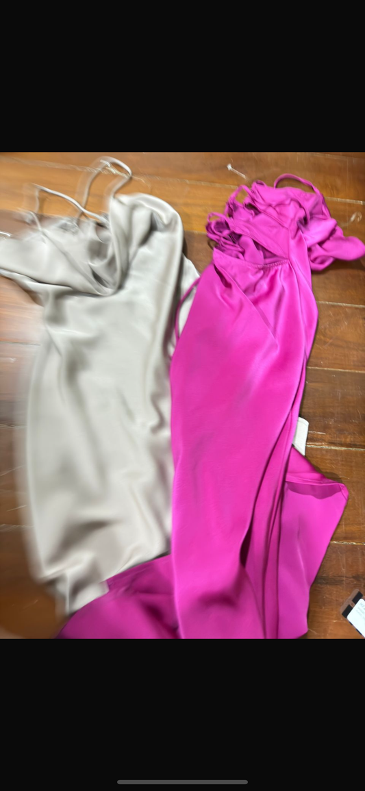 Vestido seda nude y fucsia S