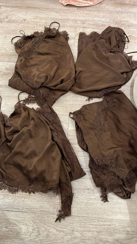 Set marron de encaje cb