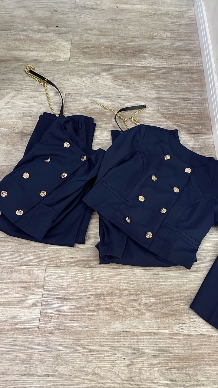 Se azul de pant y chaqueta con botones cb