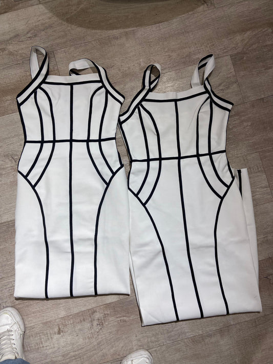 Vestido bandage largo blanco con negro cb
