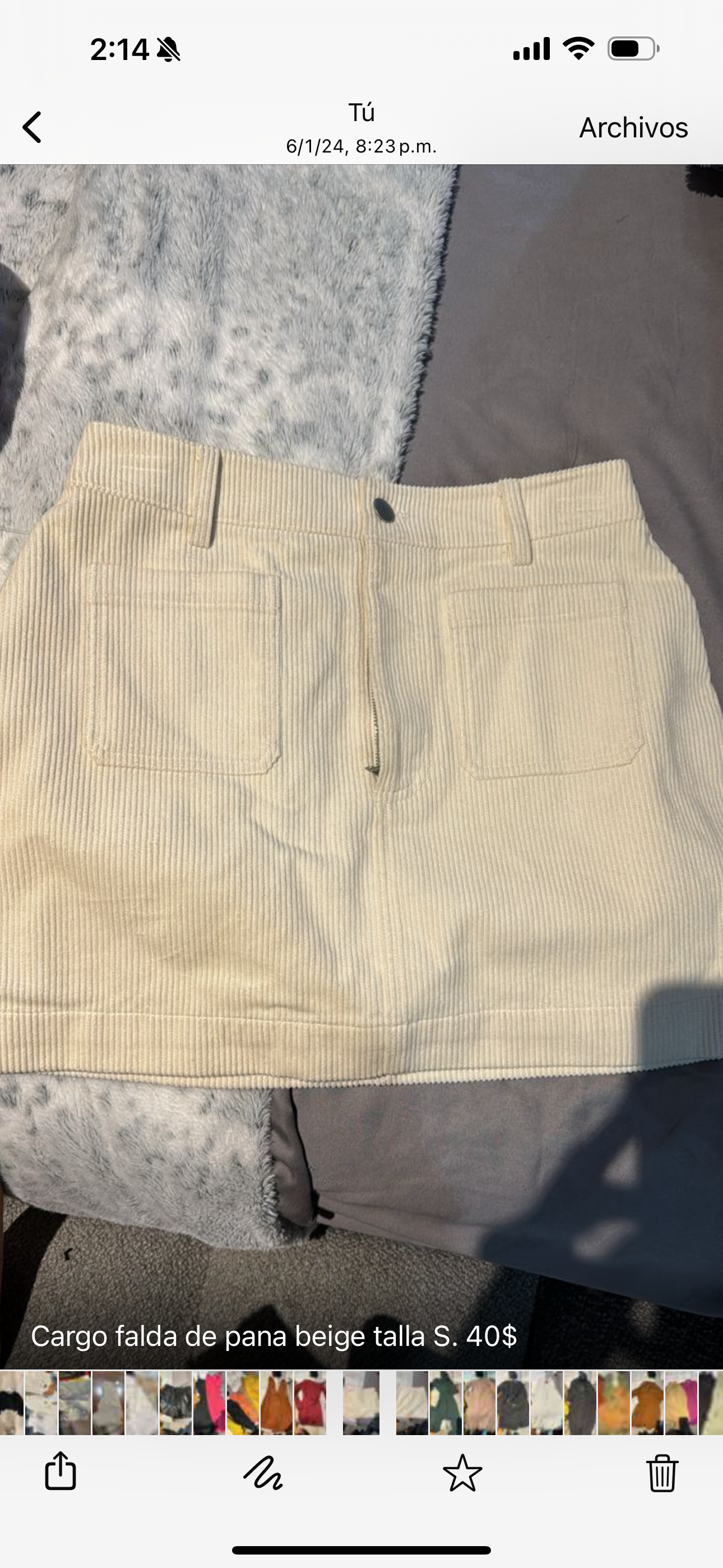 Cargo falda de pana beige talla S