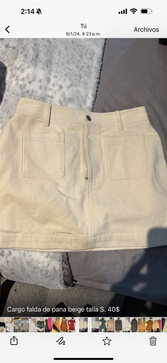 Cargo falda de pana beige talla S