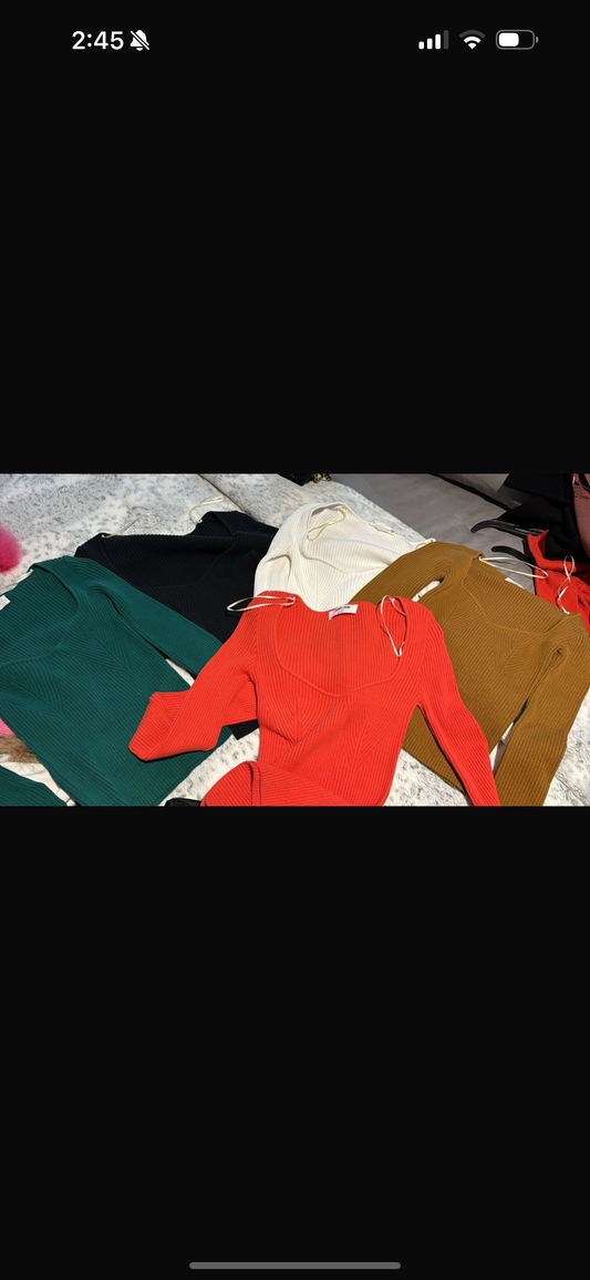 Top tela de sweater verde, negro, marrón, naranja y blanco S.
