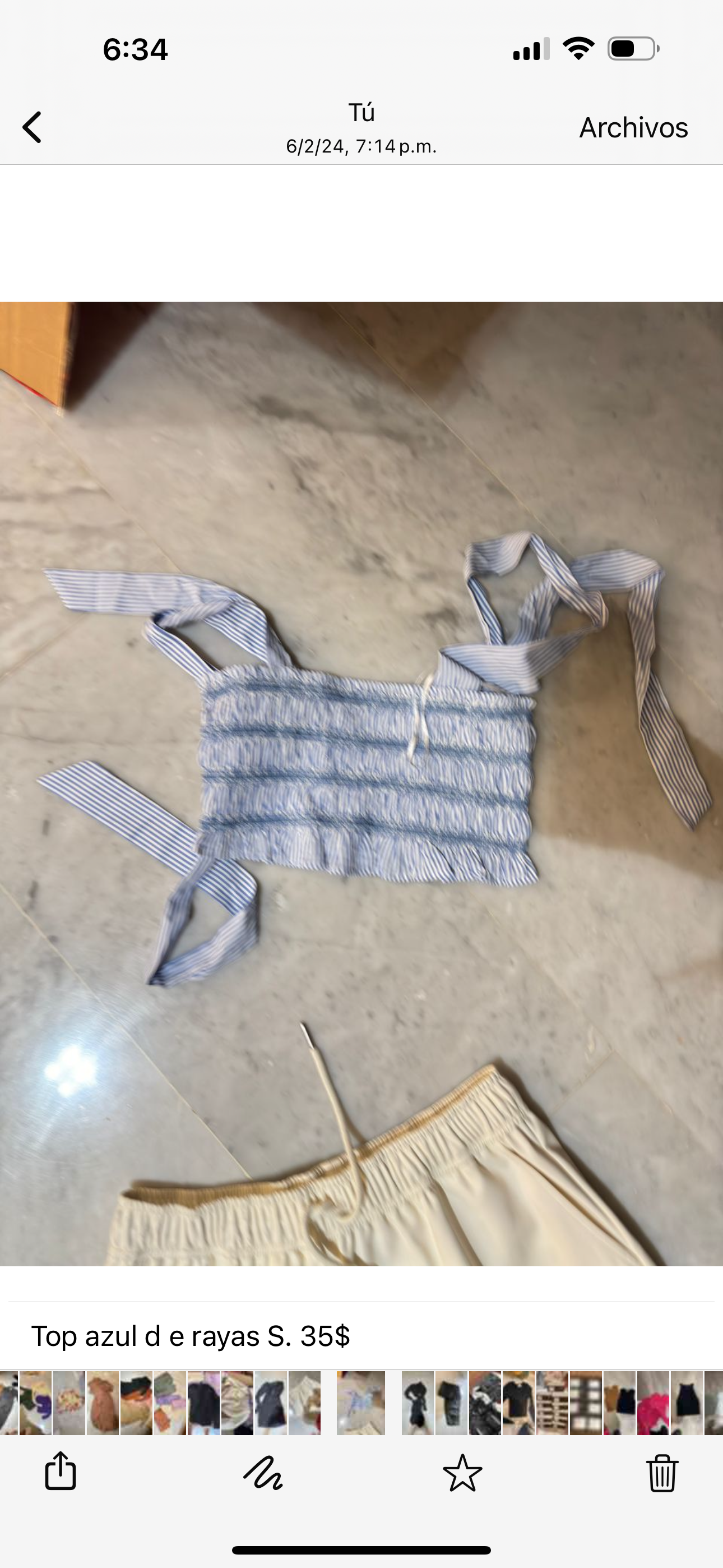 Top azul de rayas S