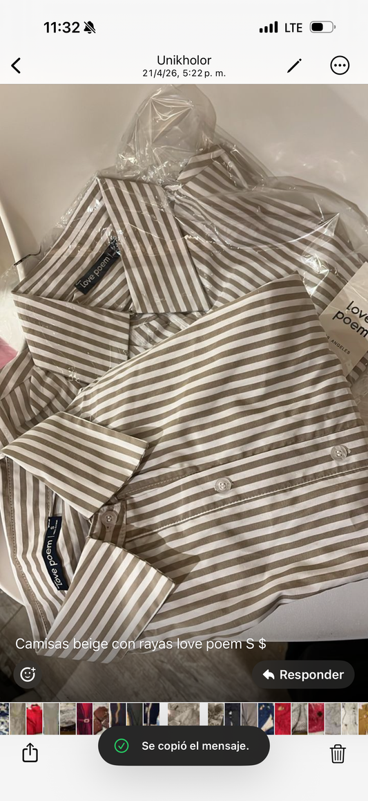 Camisas beige con rayas love poem