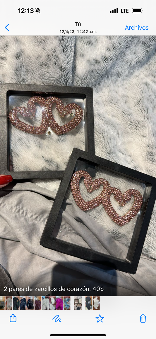 Zarcillo de corazon rosado