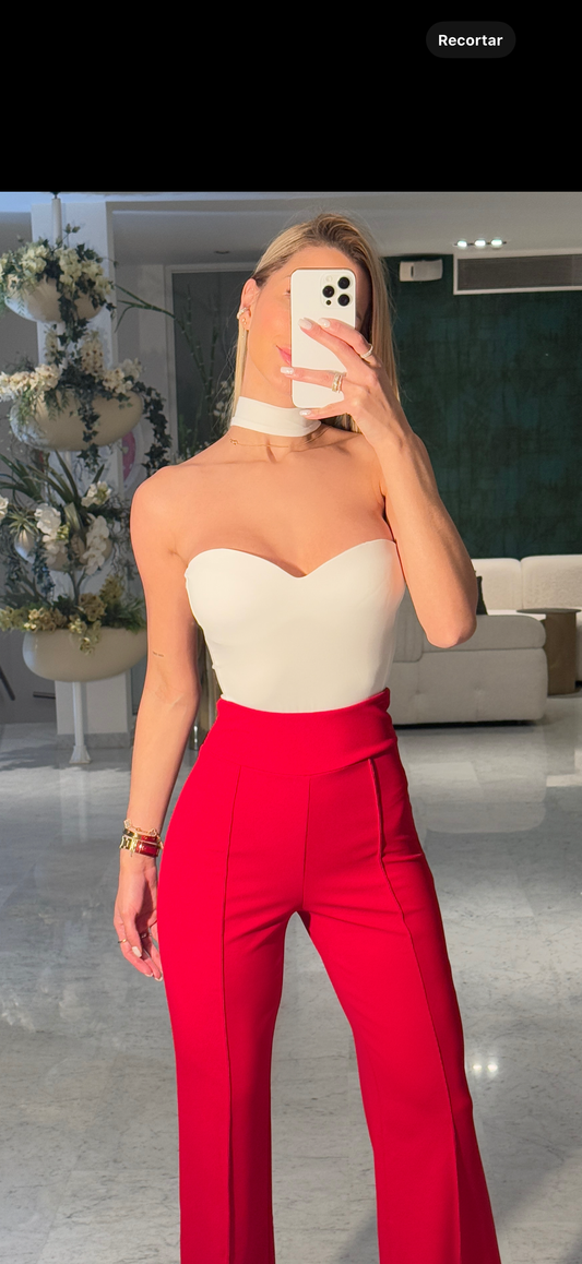 Body blanco con elástico en cuello Giorgia