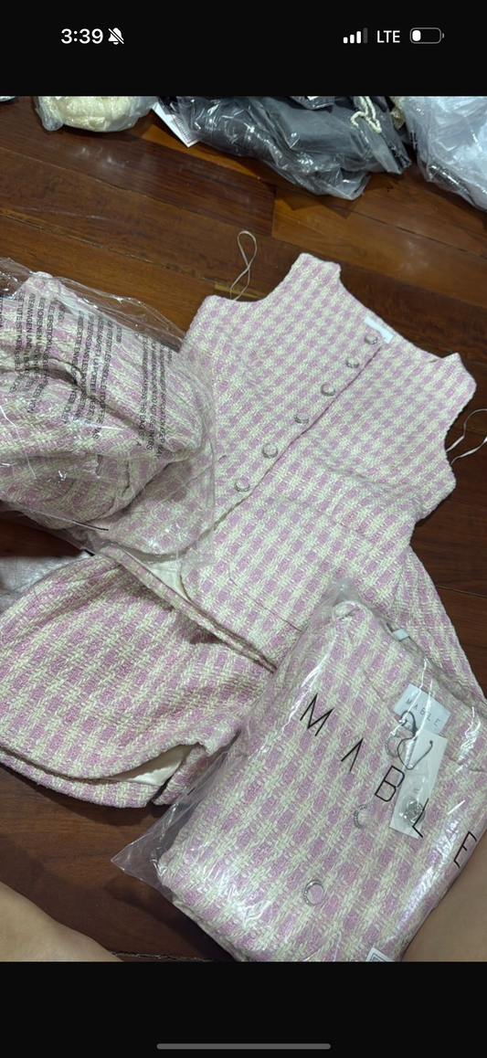 Set de short rosado con blanco Mable
