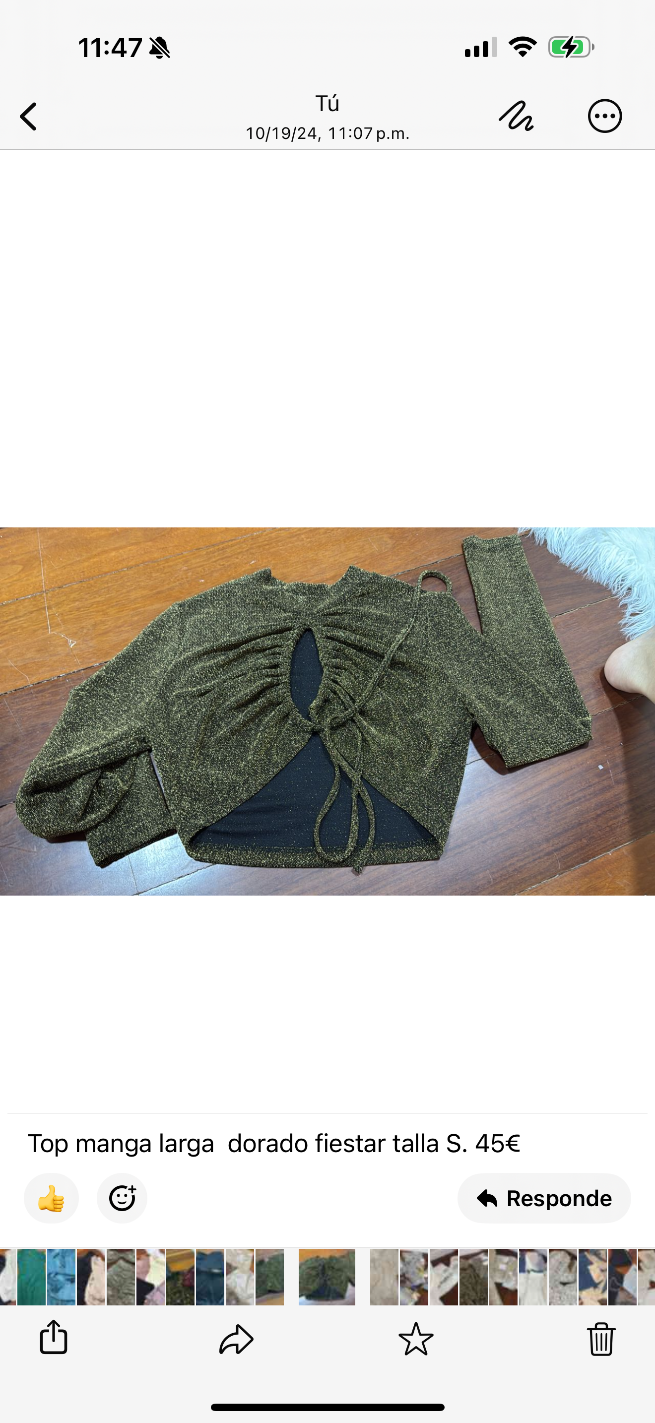 Top manga larga  dorado fiestar talla S.