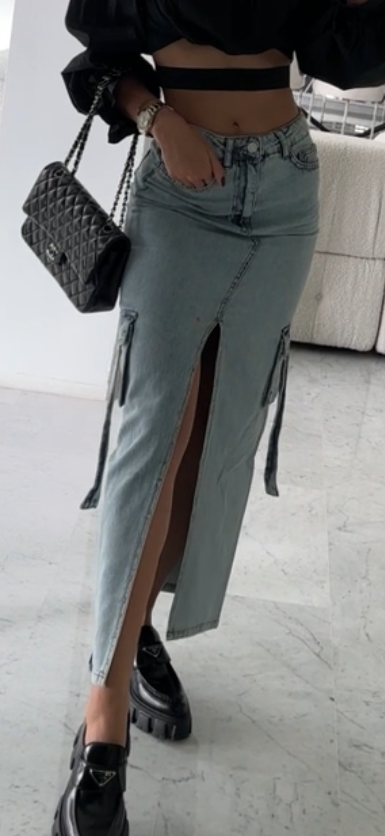 Falda de jeans cargo