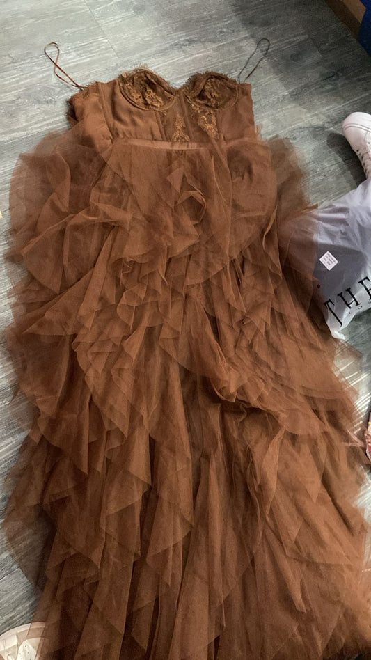 Vestido marron de tull S cb $