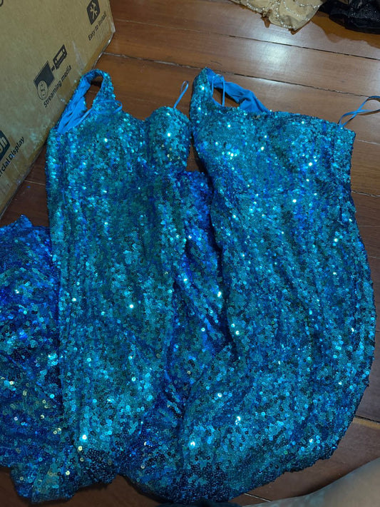 Maxi Vestido lentejuelas azul cb
